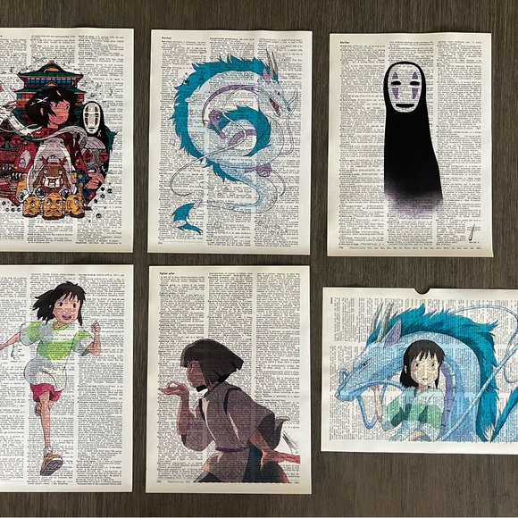 Spirited Away (Movie) Themed Dictionary Prints - Set of 6 - Picture 1 of 6
